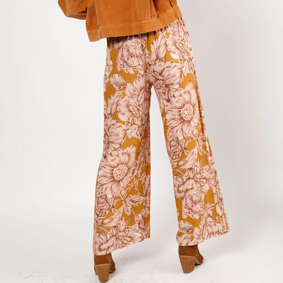 Band of the Free Arizona Floral Wide-Leg Palazzo Pants XS Gold Pink NWT - Picture 7 of 12